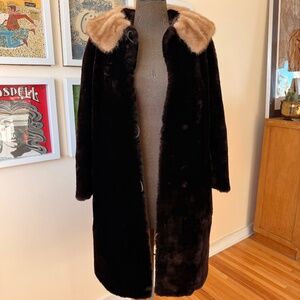 Luxe Vintage 60s Brown Mouton Fur Coat w/ Mink Collar Hudsons Bay Company